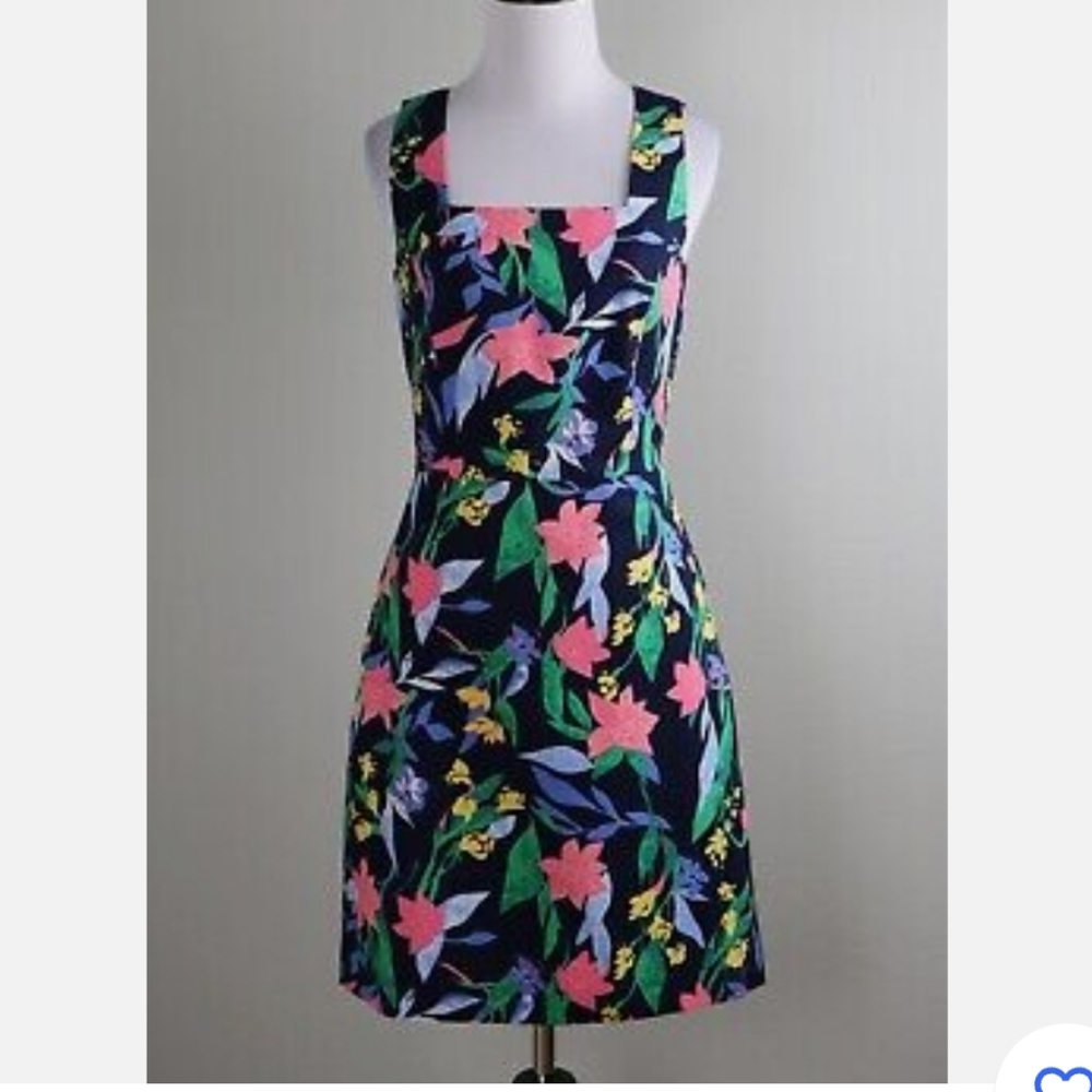 J. Crew Floral basket weave square neck lined shift dress size 8